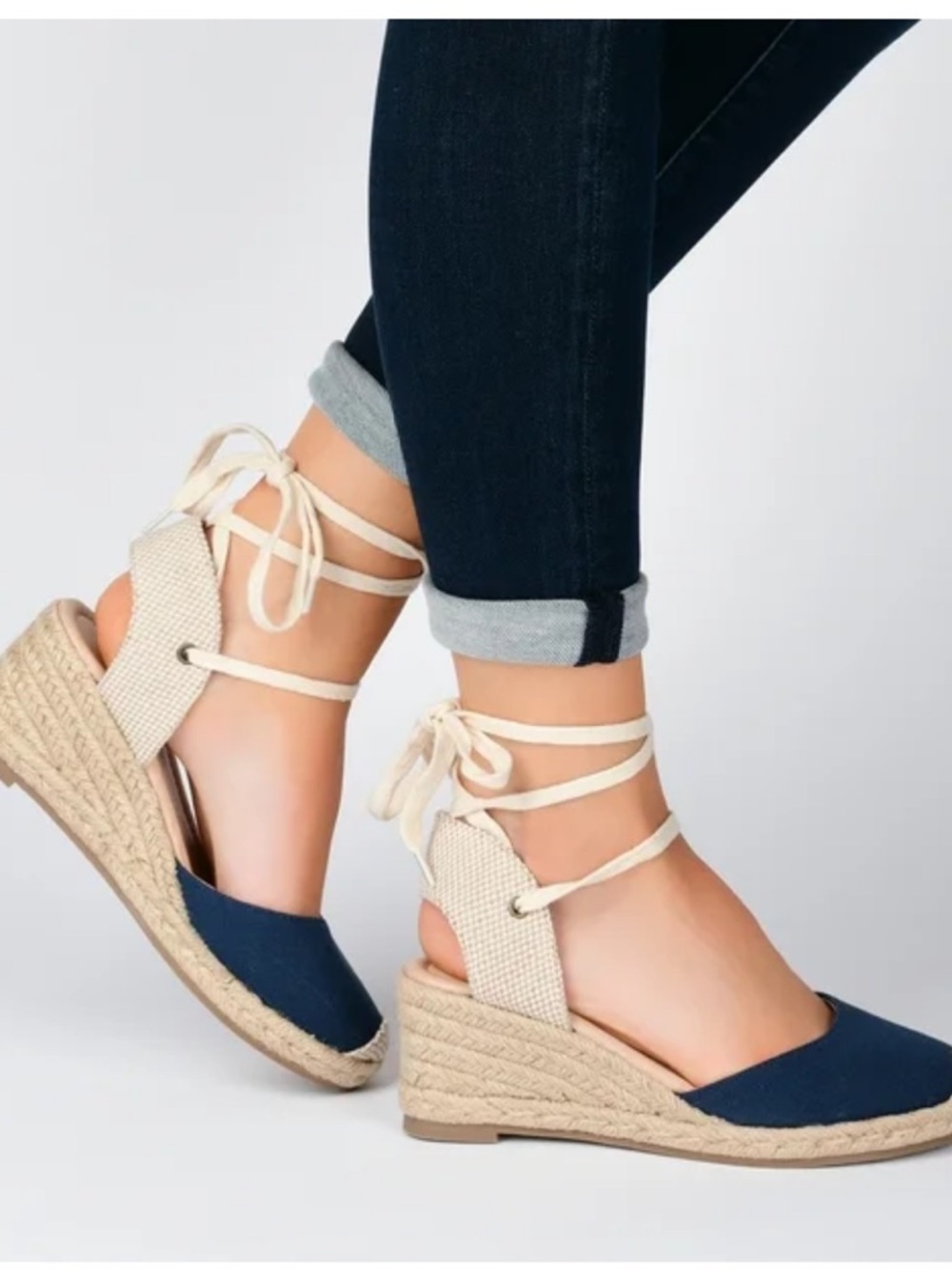 Journee Collection Navy and Cream Espadrille Wedge Sandals